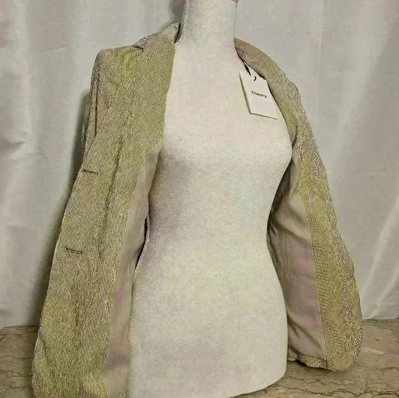 Theory Womens Beige/White Striped Lined Stretchy Jacket NWT lSize 2 - Picture 7 of 10